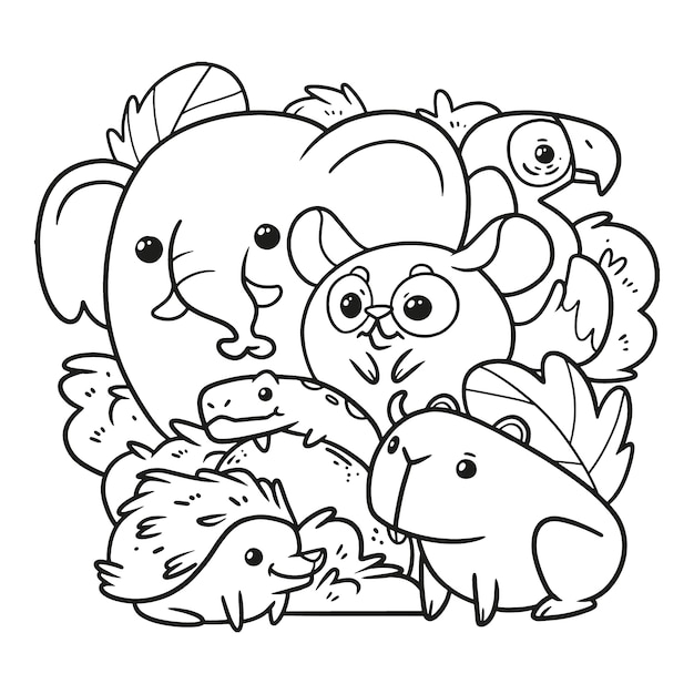 Ilustración de animales del zoológico dibujados a mano