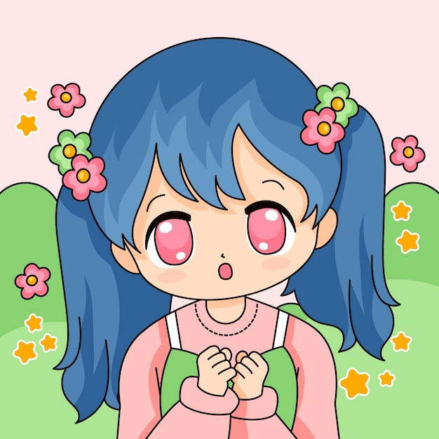 Vector gratuito ilustración de anime kawaii dibujado a mano