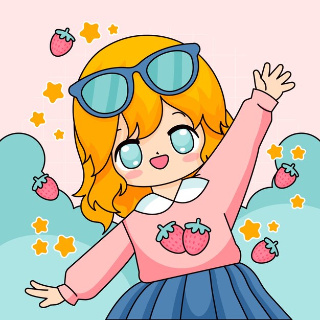 Ilustración de anime kawaii dibujado a mano