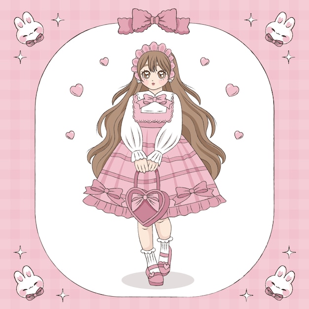 Ilustración de anime kawaii dibujado a mano