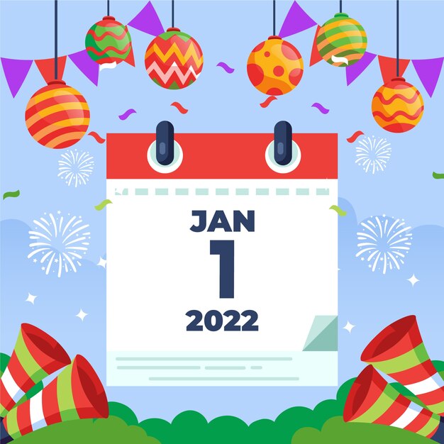 Ilustración de año cambiante plano