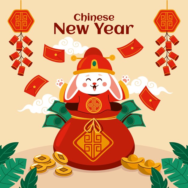 Ilustración de año nuevo chino plano