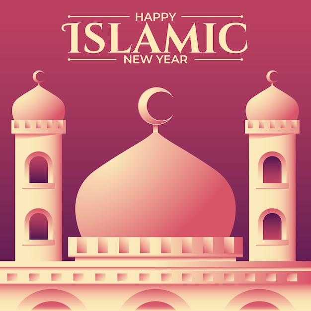 Ilustración de año nuevo islámico degradado con palacio y saludo