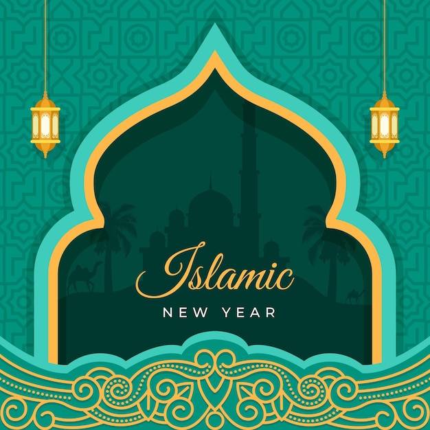 Ilustración de año nuevo islámico plano