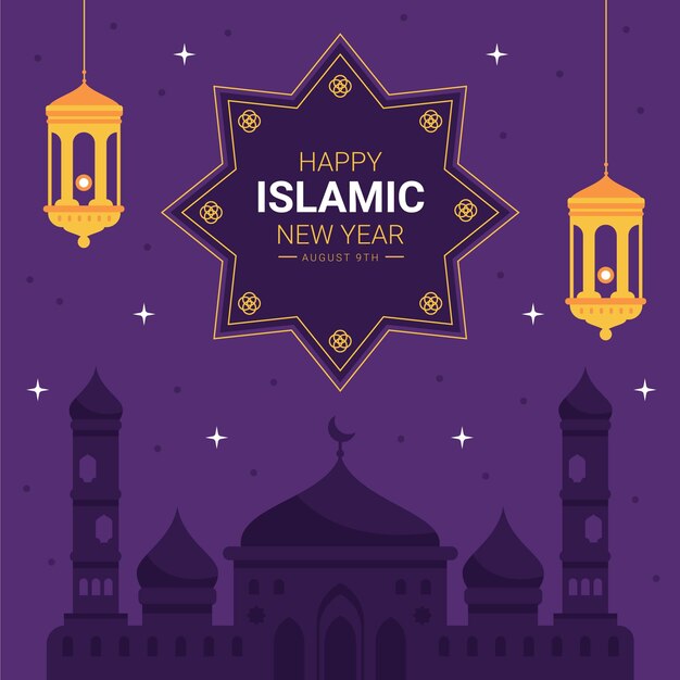 Ilustración de año nuevo islámico plano