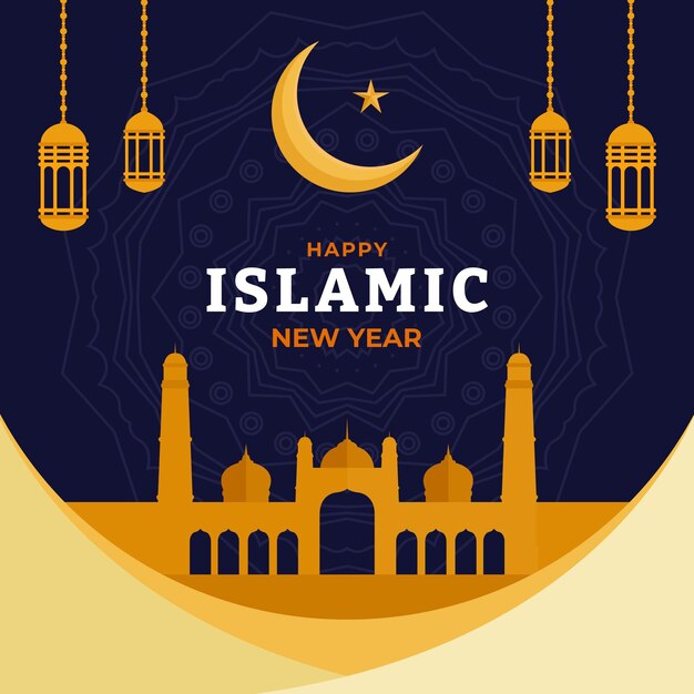 Ilustración de año nuevo islámico plano