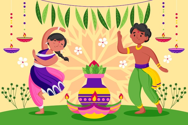 Vector gratuito ilustración de año nuevo tamil plana