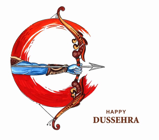 Ilustración de arco y flecha en el festival Happy Dussehra de la India
