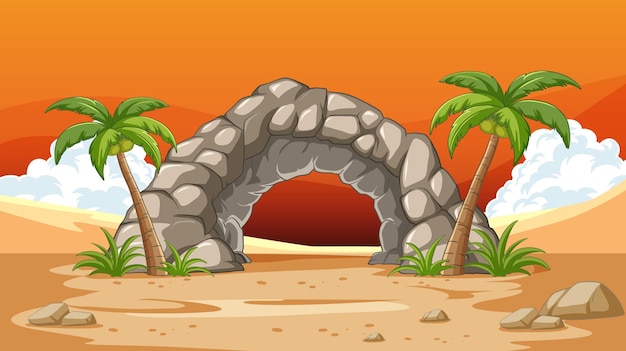 Vector gratuito ilustración del arco de piedra del desierto de oasis