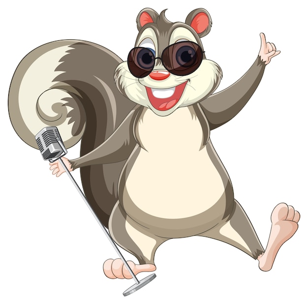 Ilustración de una ardilla alegre con un micrófono