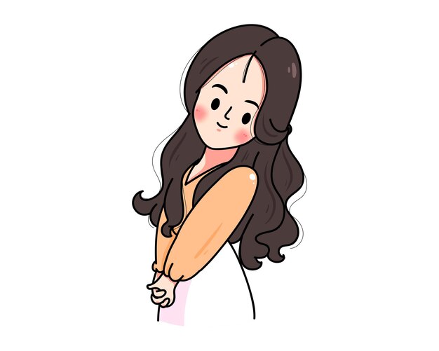 Ilustración de arte de dibujos animados dibujados a mano hermosa mujer joven