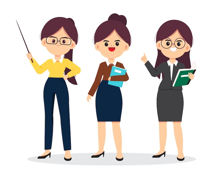 Vector gratuito ilustración de arte de dibujos animados de personaje de profesora linda mujer