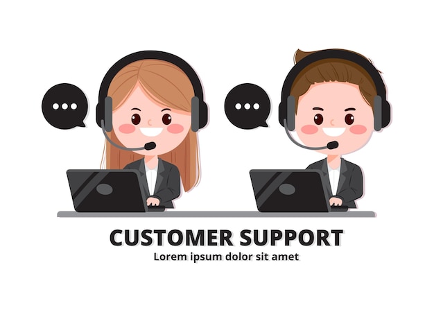 Ilustración de arte de dibujos animados de servicio al cliente y centro de llamadas
