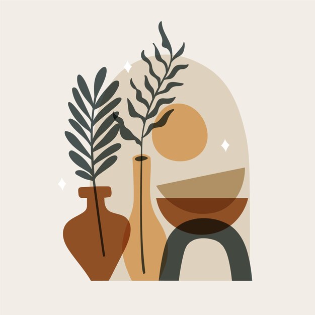 Ilustración de arte de pared boho de diseño plano