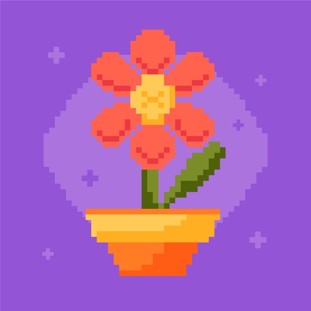 Ilustración de arte de pixel de flor de diseño plano