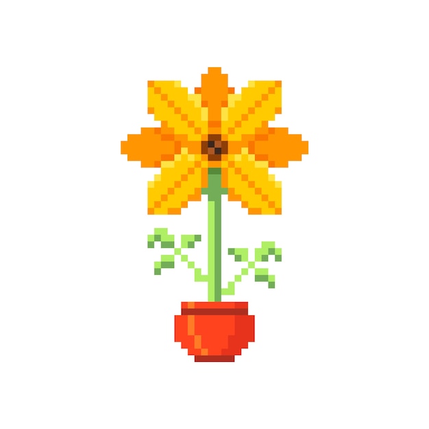 Ilustración de arte de pixel de flor de diseño plano