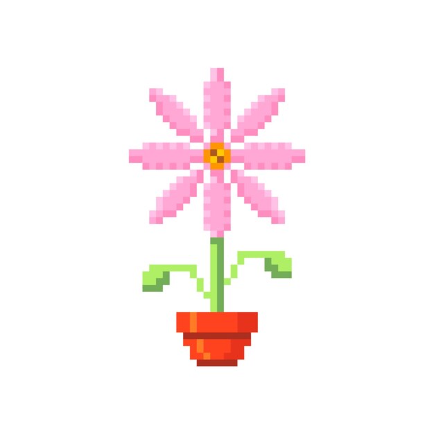 Ilustración de arte de pixel de flor de diseño plano