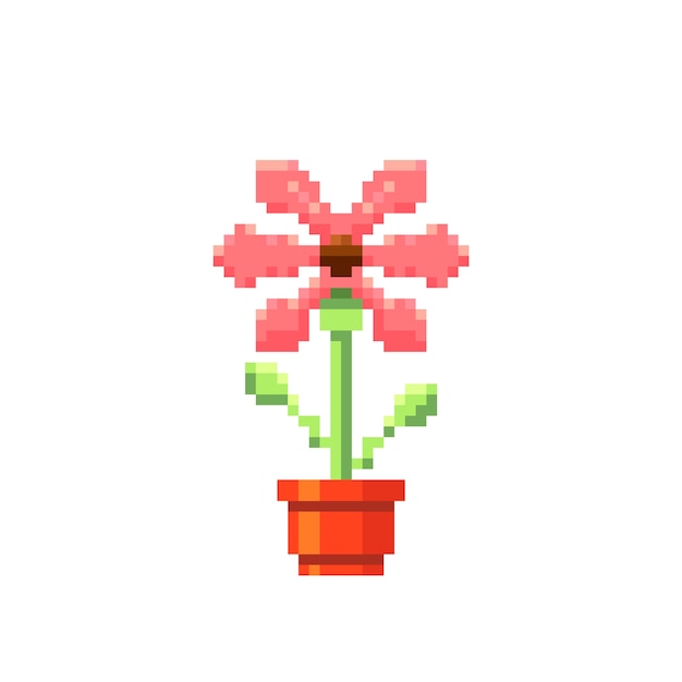 Ilustración de arte de pixel de flor de diseño plano