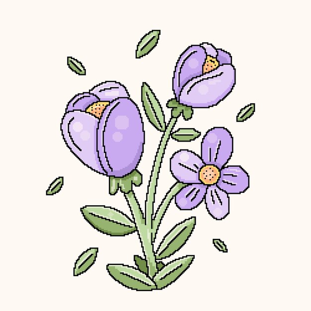 Ilustración de arte de pixel de flor de diseño plano