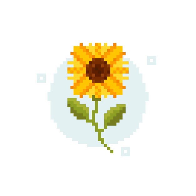 Ilustración de arte de pixel de flor de diseño plano