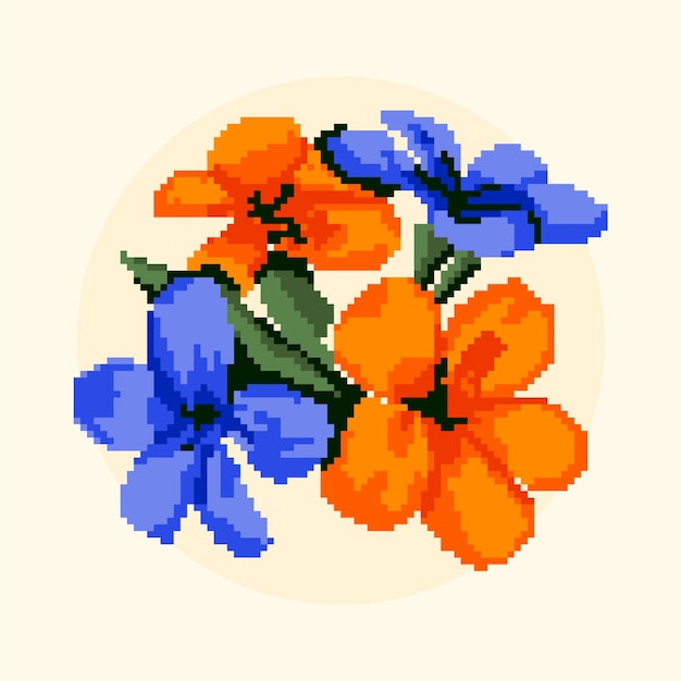 Ilustración de arte de pixel de flor de diseño plano