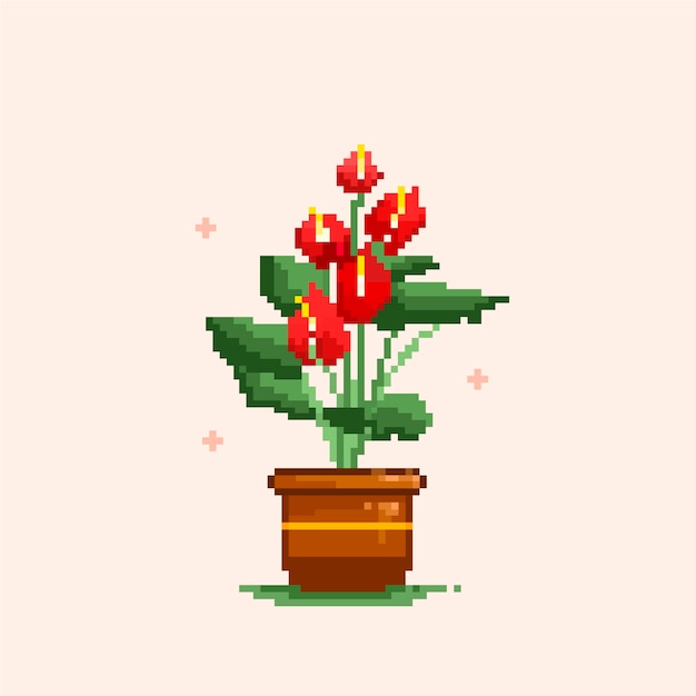 Ilustración de arte de pixel de flor de diseño plano