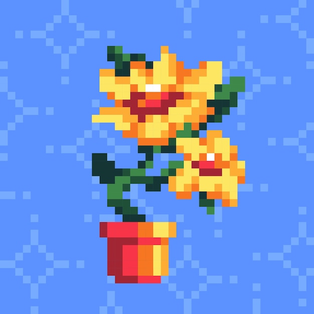 Vector gratuito ilustración de arte de pixel de flor de diseño plano