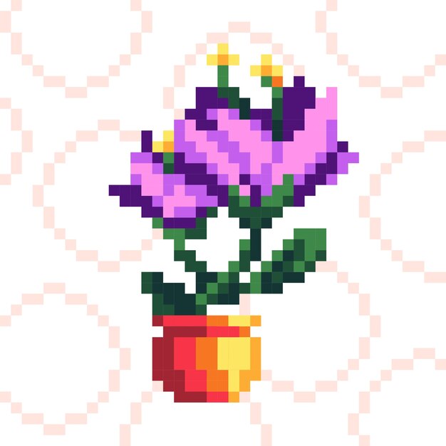 Ilustración de arte de pixel de flor de diseño plano
