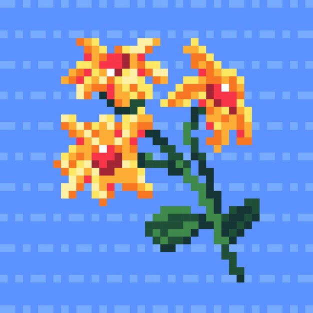 Ilustración de arte de pixel de flor de diseño plano