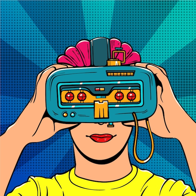 Ilustración de arte pop y tecnología dibujada a mano