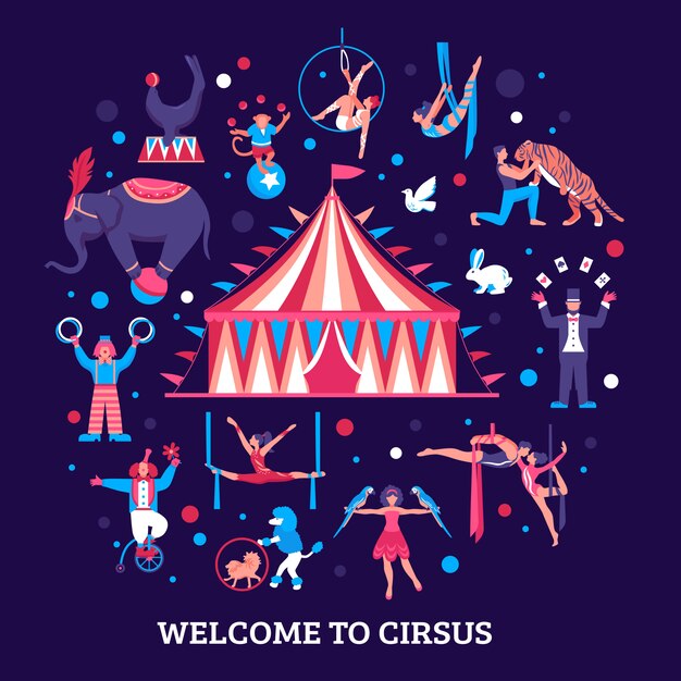 Ilustración de los artistas de circo