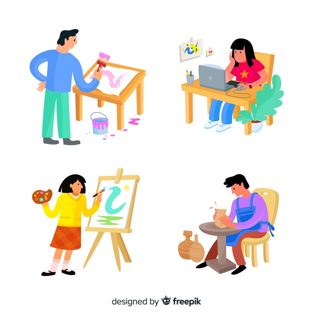Ilustración de artistas en el trabajo