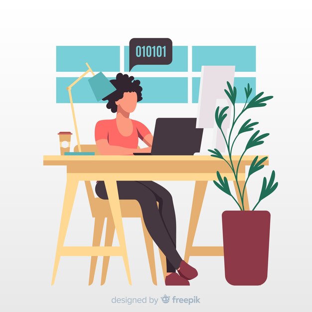 Ilustración artística con programador trabajando en oficina