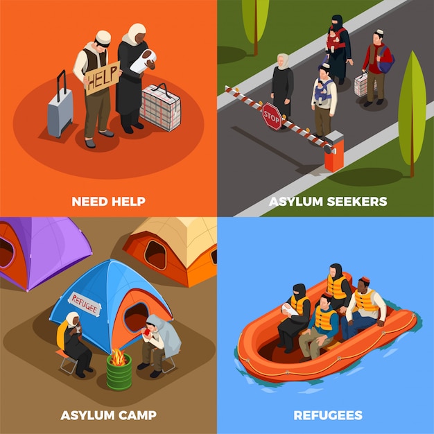 Vector gratuito ilustración de asilo de refugiados apátridas