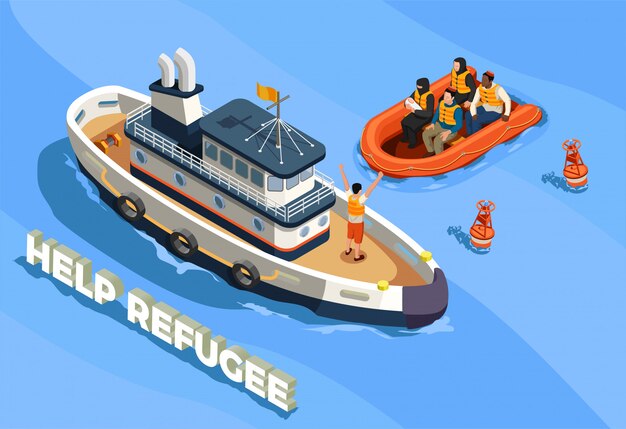 Ilustración de asilo de refugiados apátridas