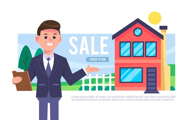 Ilustración de asistencia inmobiliaria con hombre
