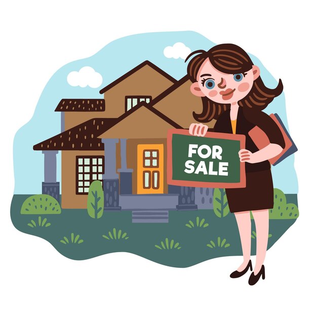 Ilustración de asistencia inmobiliaria con mujer