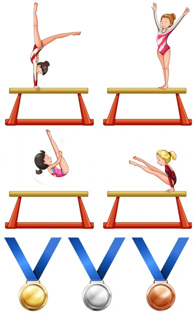 Ilustración de atletas de gimnasia y mujer