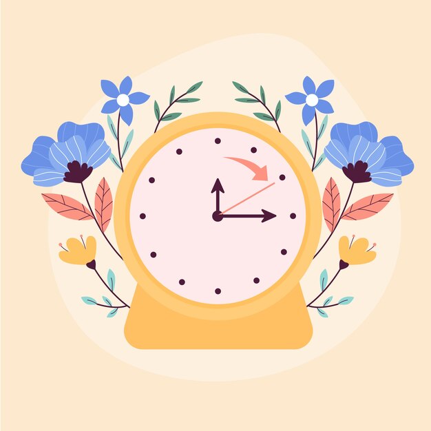 Ilustración de avance de resorte plano con reloj