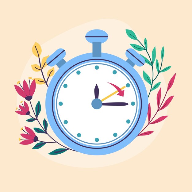 Ilustración de avance de resorte plano con reloj