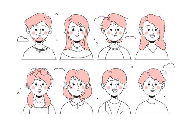 Ilustración de avatares de personas rosadas