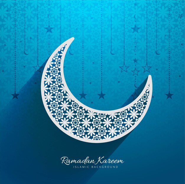 Ilustración azul de ramadan kareem con luna
