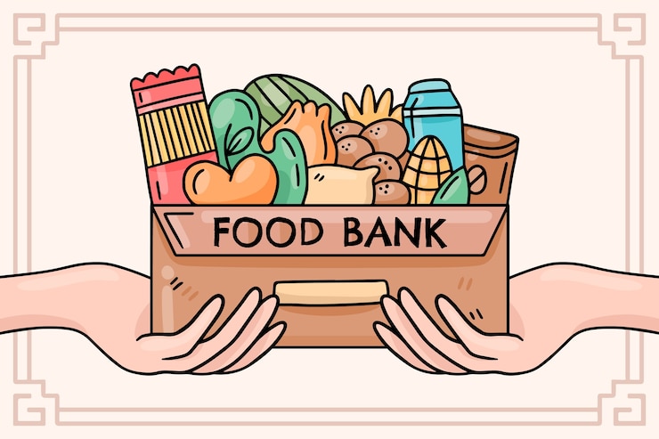 Vector gratuito ilustración de banco de alimentos dibujado a mano