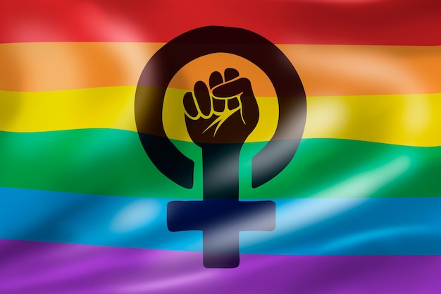 Ilustración de bandera lgbt feminista realista