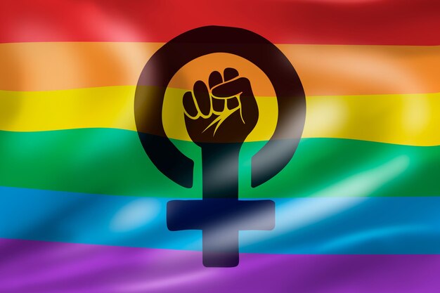 Ilustración de bandera lgbt feminista realista