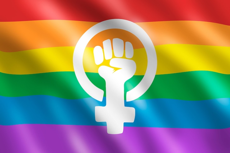 Vector gratuito ilustración de bandera lgbt feminista realista