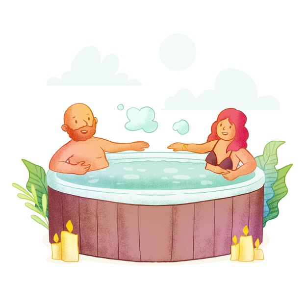 Ilustración de bañera de hidromasaje dibujada a mano
