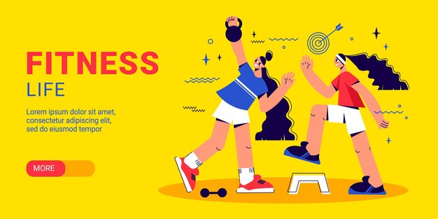 Ilustración de banner horizontal de fitness y estilo de vida saludable