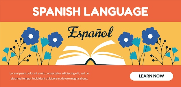 Ilustración de banner de idioma español dibujado a mano