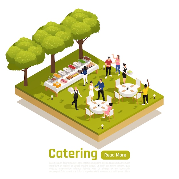 Ilustración de banner de servicio de catering al aire libre